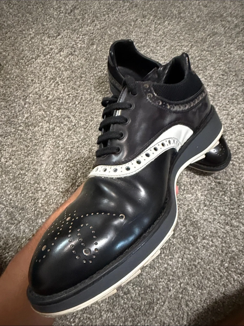 Prada Black and White Wingtip Derby Sneakers Size 7UK/8US !